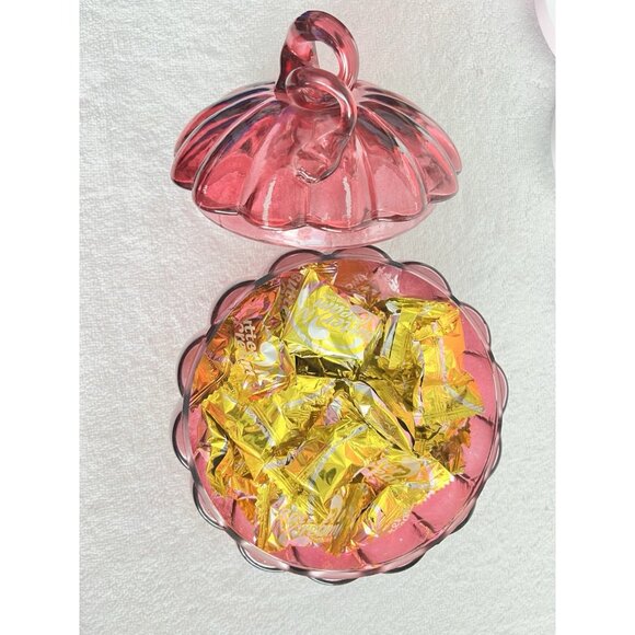 VTG Pink Glass Pumpkin Candy Dish Storage Container 5.5"D x 6"H Trinket Dish - Picture 11 of 12